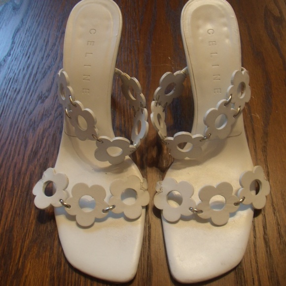 Celine Shoes - Celine White Leather Sandals